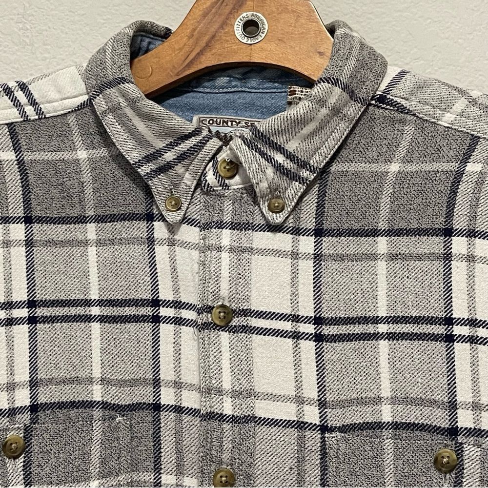 County Seat Flannel Heavy Material Size Large w/Pockets Cotton Made in Hong Kong